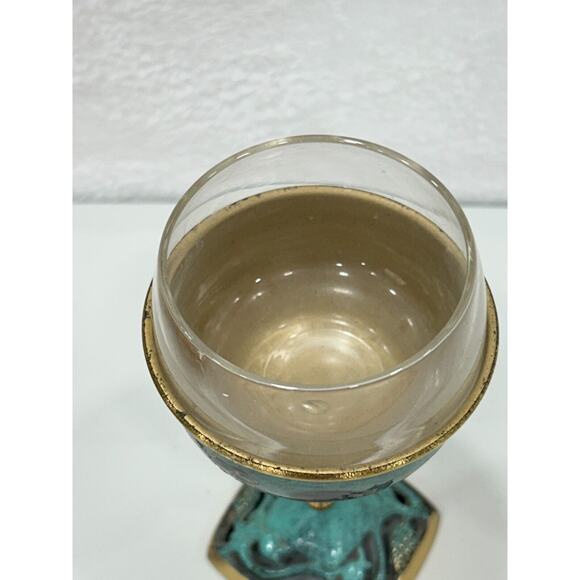 Vintage Enamel On Brass And Glass Insert Kiddish Cup Made in Israel - Picture 9 of 13